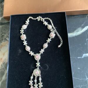Hot in Hollywood peach crystal floral aura borealis statement necklace